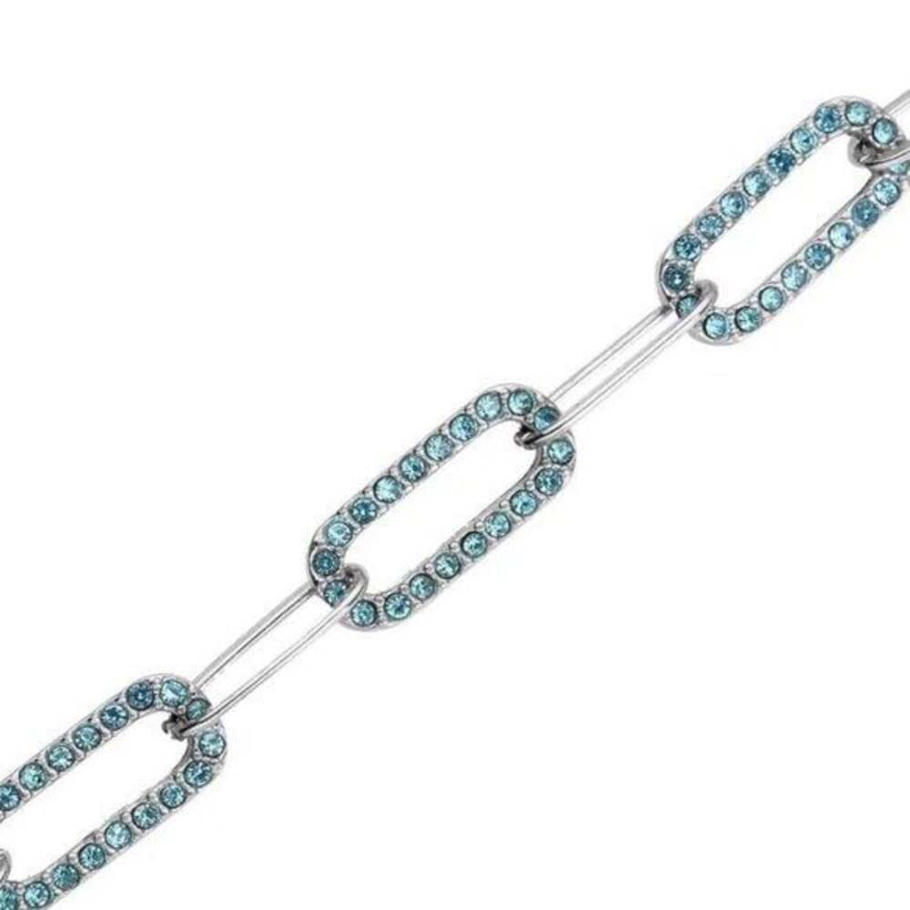 Blue Austrian Crystal Paper Clip Bracelet in Stainless Steel (7.50-9.50In)